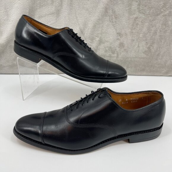 Allen Edmonds Size 12A Park Avenue Black Leather Cap Toe Oxford Lace Up Shoes